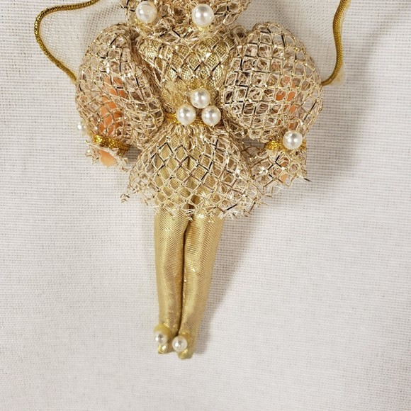 Vtg Handmade Doll Style Glittery Angel Christmas Ornament Gold & Silver Color 5" - Picture 3 of 7